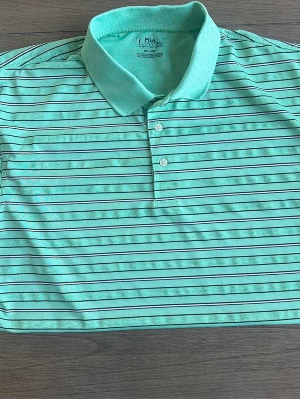 Used PGA Tour Men's Mint Green Striped Polo Shirt Size XL